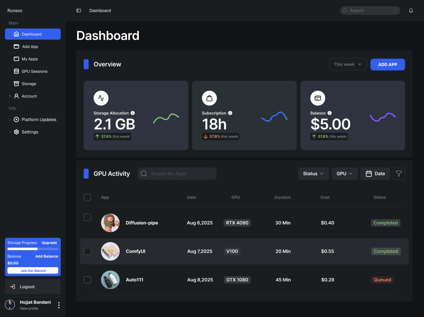 Dark Mode account panel design